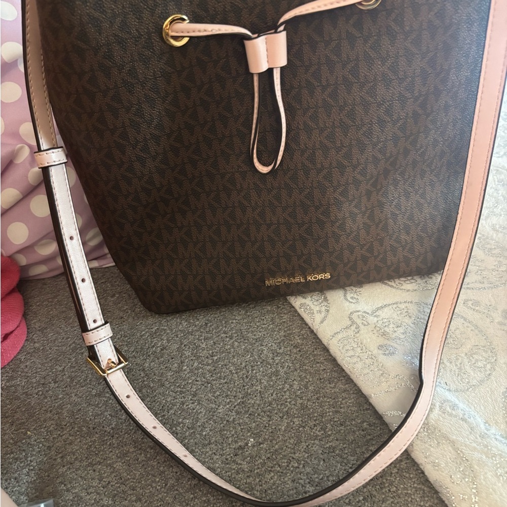 Michael Kors Brown and Pink Shoulder Bag with Monogram